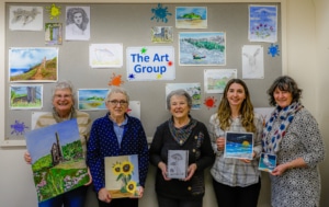 This image is of recipients of a Cornish Lithium grant in 2023. Zoe Richardson from Cornish Lithium went to visit St Dennis Art Group.