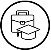 An icon of a briefcase and a mortar board